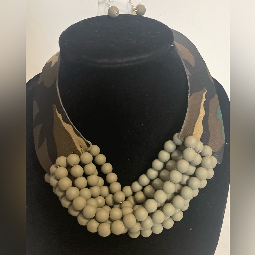 Beaded Necklace and Earring Set:
Camouflage 
New